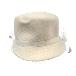 Gigi Burris Women's White Estella Wool Newsboy Cap Veil One Size NWT $375